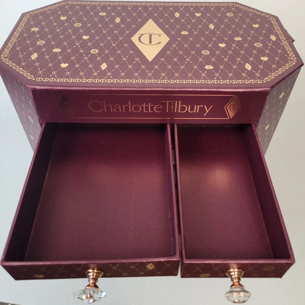 Charlotte Tilbury Advent Calendar 2023 Empty Jewelry Box Burgundy Gold Glam